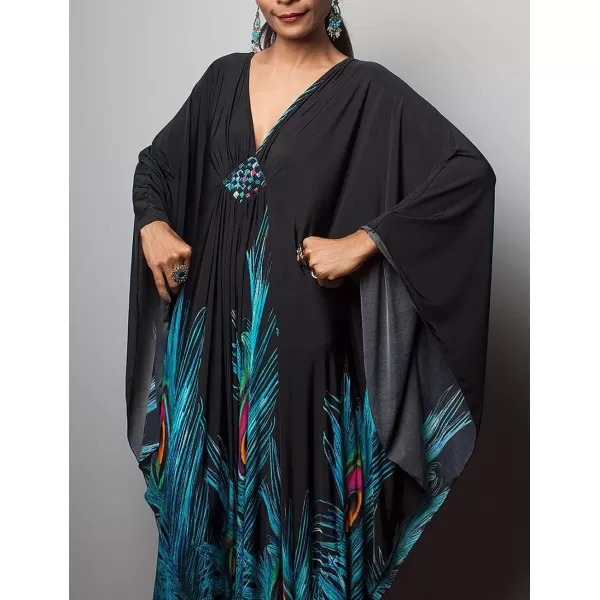 Bsubseach Women Ethnic Print Kaftan Beach Dress Plus Size Swimsuit Cover Up