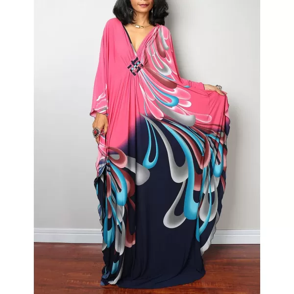 Bsubseach Women Ethnic Print Kaftan Beach Dress Plus Size Swimsuit Cover Up