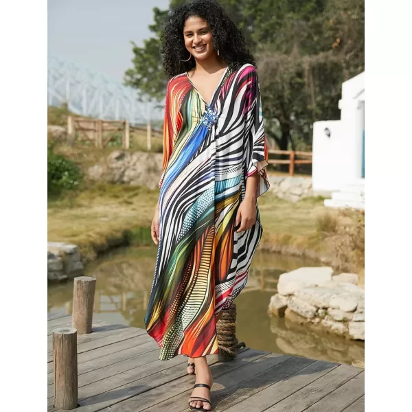 Bsubseach Women Ethnic Print Kaftan Beach Dress Plus Size Swimsuit Cover Up