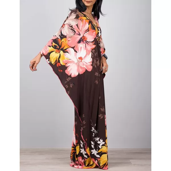 Bsubseach Women Ethnic Print Kaftan Beach Dress Plus Size Swimsuit Cover Up
