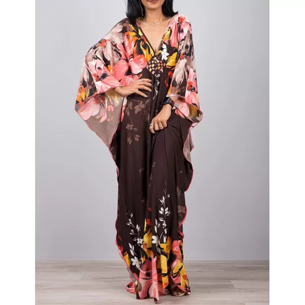Bsubseach Women Ethnic Print Kaftan Beach Dress Plus Size Swimsuit Cover Up