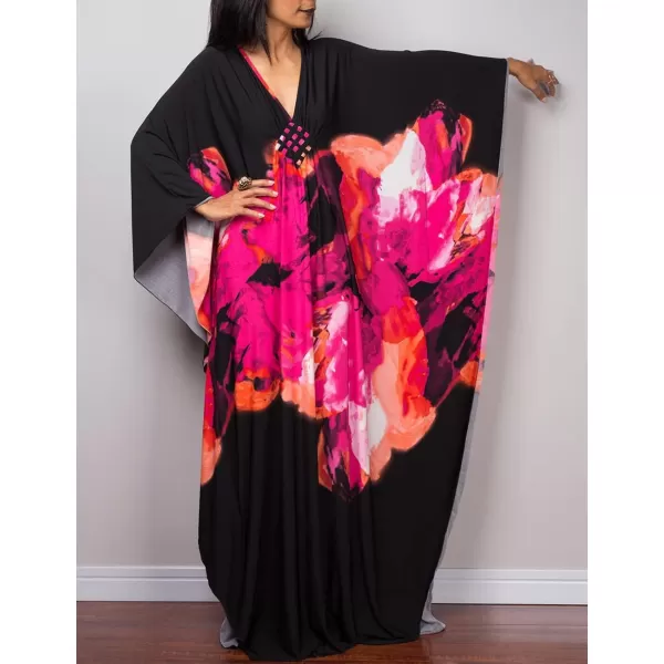 Bsubseach Women Ethnic Print Kaftan Beach Dress Plus Size Swimsuit Cover Up