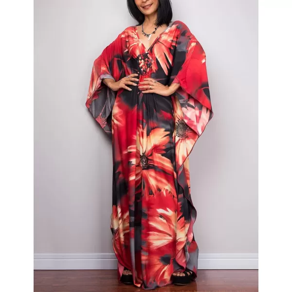 Bsubseach Women Ethnic Print Kaftan Beach Dress Plus Size Swimsuit Cover Up
