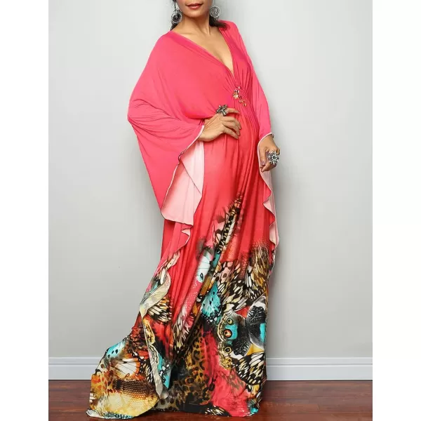 Bsubseach Women Ethnic Print Kaftan Beach Dress Plus Size Swimsuit Cover Up