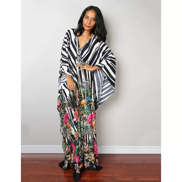 Bsubseach Women Ethnic Print Kaftan Beach Dress Plus Size Swimsuit Cover Up