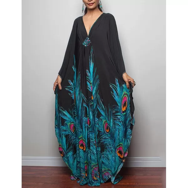 Bsubseach Women Ethnic Print Kaftan Beach Dress Plus Size Swimsuit Cover Up