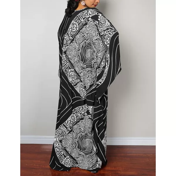 Bsubseach Women Ethnic Print Kaftan Beach Dress Plus Size Swimsuit Cover Up