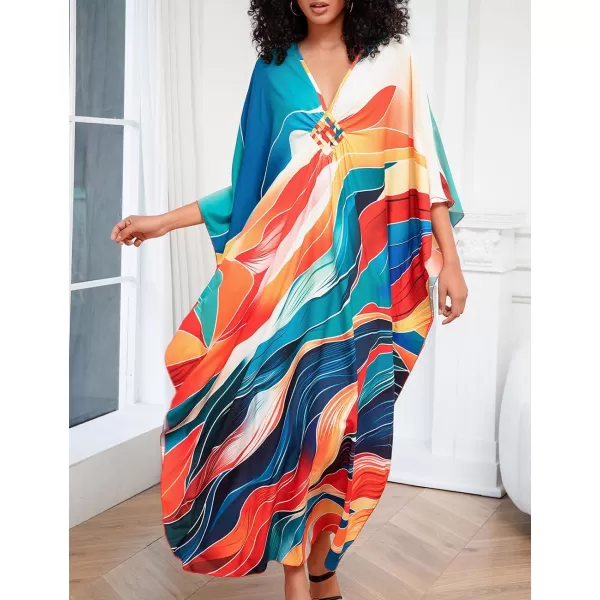 Bsubseach Women Ethnic Print Kaftan Beach Dress Plus Size Swimsuit Cover Up