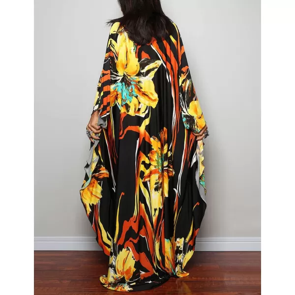 Bsubseach Women Ethnic Print Kaftan Beach Dress Plus Size Swimsuit Cover Up