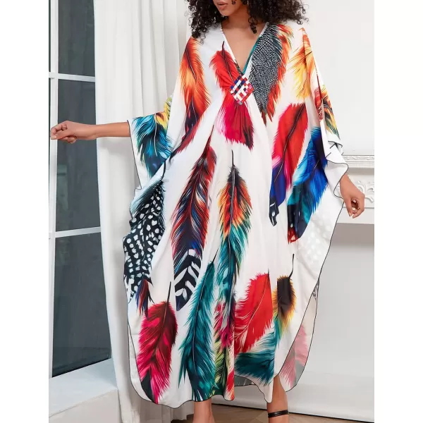 Bsubseach Women Ethnic Print Kaftan Beach Dress Plus Size Swimsuit Cover Up