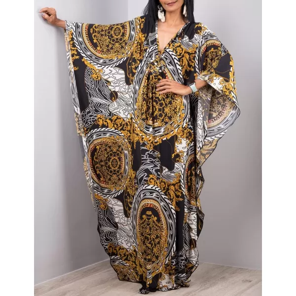 Bsubseach Women Ethnic Print Kaftan Beach Dress Plus Size Swimsuit Cover Up