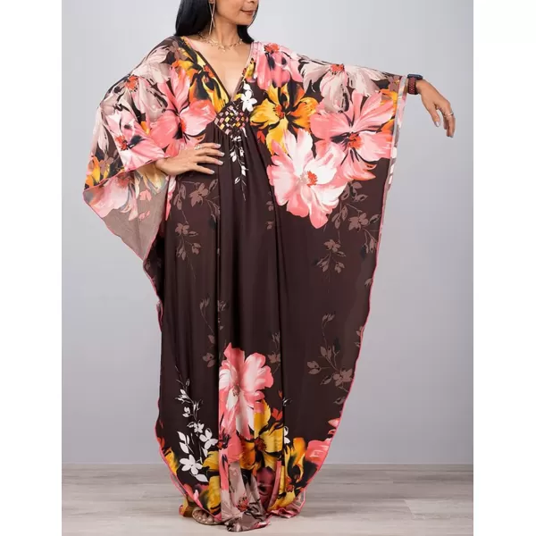 Bsubseach Women Ethnic Print Kaftan Beach Dress Plus Size Swimsuit Cover Up