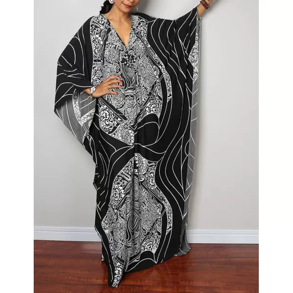 Bsubseach Women Ethnic Print Kaftan Beach Dress Plus Size Swimsuit Cover Up