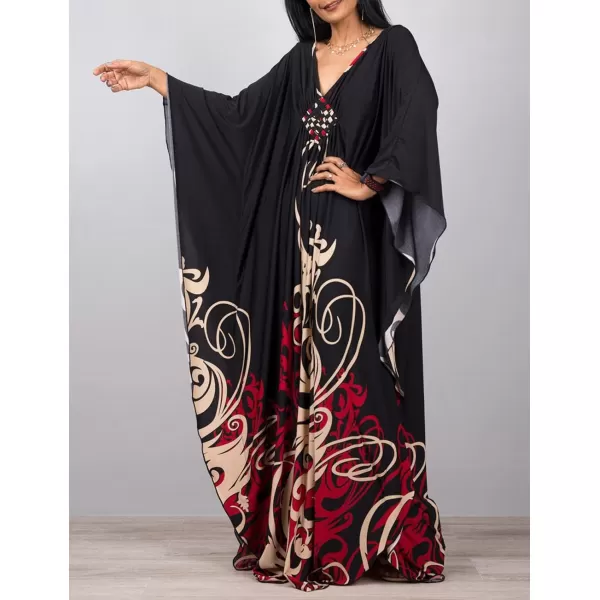 Bsubseach Women Ethnic Print Kaftan Beach Dress Plus Size Swimsuit Cover Up