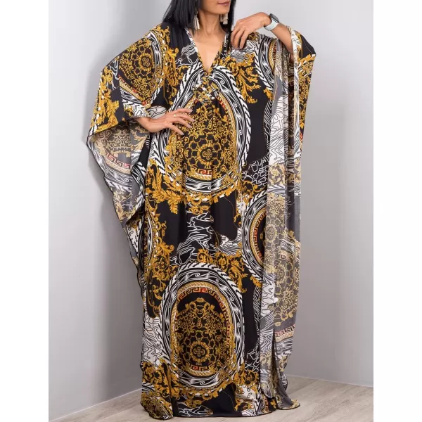 Bsubseach Women Ethnic Print Kaftan Beach Dress Plus Size Swimsuit Cover Up