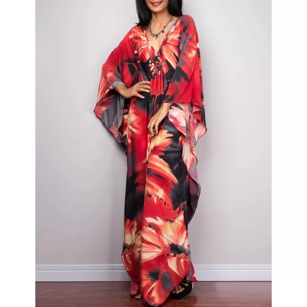 Bsubseach Women Ethnic Print Kaftan Beach Dress Plus Size Swimsuit Cover Up