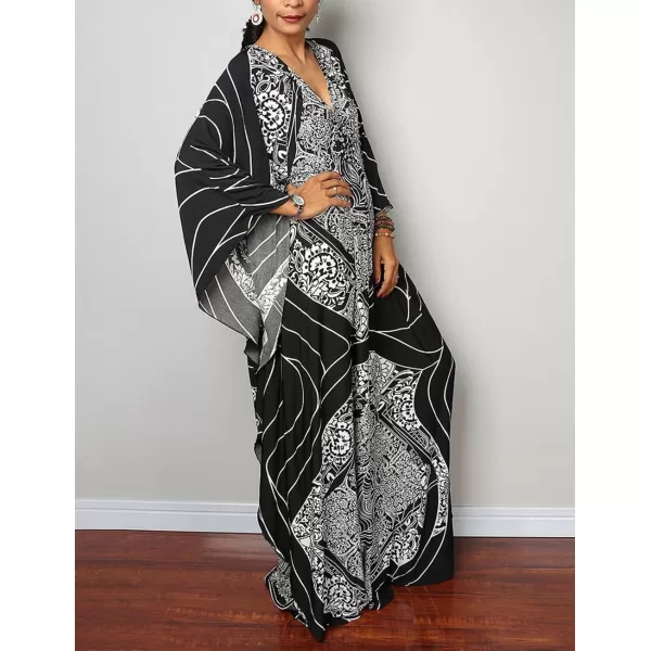 Bsubseach Women Ethnic Print Kaftan Beach Dress Plus Size Swimsuit Cover Up