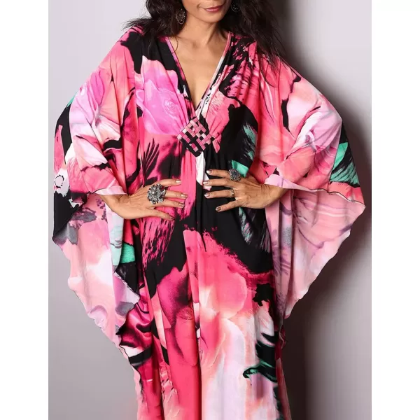 Bsubseach Women Ethnic Print Kaftan Beach Dress Plus Size Swimsuit Cover Up