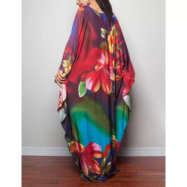 Bsubseach Women Ethnic Print Kaftan Beach Dress Plus Size Swimsuit Cover Up