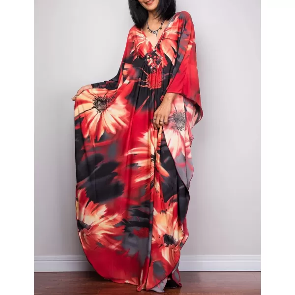 Bsubseach Women Ethnic Print Kaftan Beach Dress Plus Size Swimsuit Cover Up