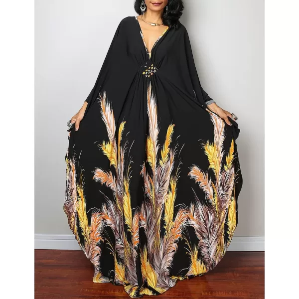 Bsubseach Women Ethnic Print Kaftan Beach Dress Plus Size Swimsuit Cover Up