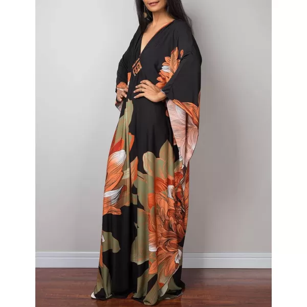 Bsubseach Women Ethnic Print Kaftan Beach Dress Plus Size Swimsuit Cover Up