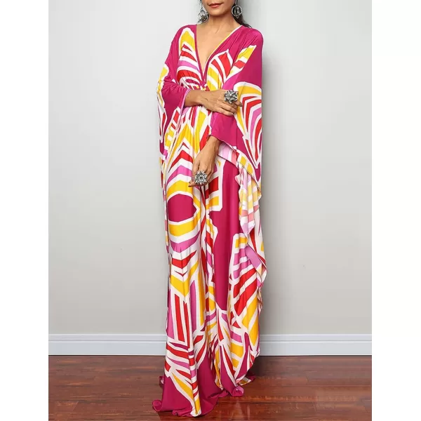 Bsubseach Women Ethnic Print Kaftan Beach Dress Plus Size Swimsuit Cover Up