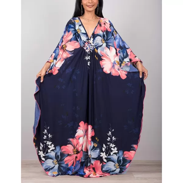 Bsubseach Women Ethnic Print Kaftan Beach Dress Plus Size Swimsuit Cover Up