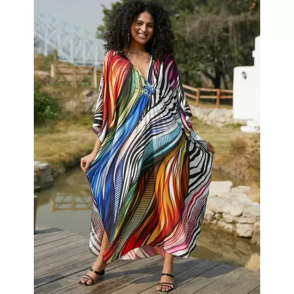 Bsubseach Women Ethnic Print Kaftan Beach Dress Plus Size Swimsuit Cover Up