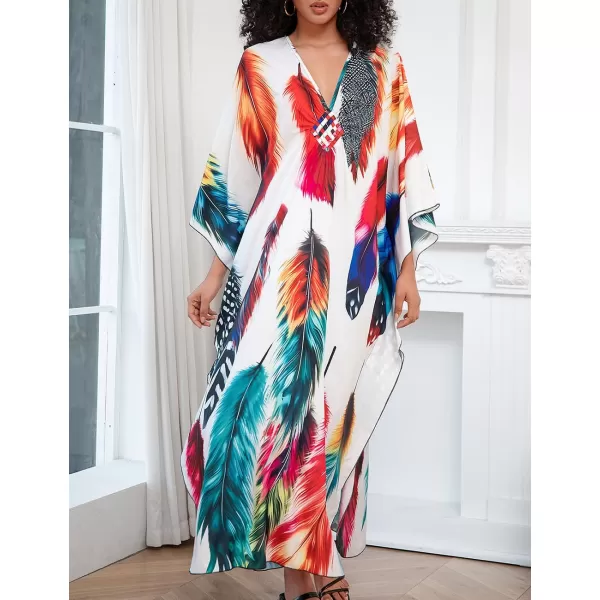 Bsubseach Women Ethnic Print Kaftan Beach Dress Plus Size Swimsuit Cover Up