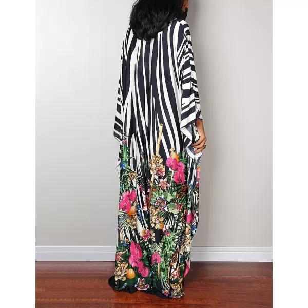 Bsubseach Women Ethnic Print Kaftan Beach Dress Plus Size Swimsuit Cover Up