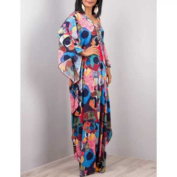 Bsubseach Women Ethnic Print Kaftan Beach Dress Plus Size Swimsuit Cover Up