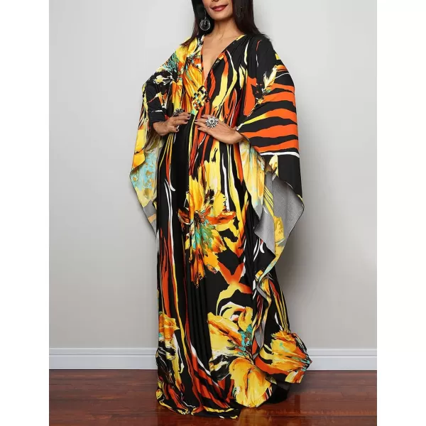 Bsubseach Women Ethnic Print Kaftan Beach Dress Plus Size Swimsuit Cover Up
