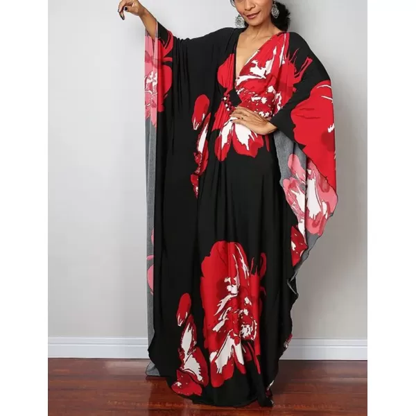 Bsubseach Women Ethnic Print Kaftan Beach Dress Plus Size Swimsuit Cover Up