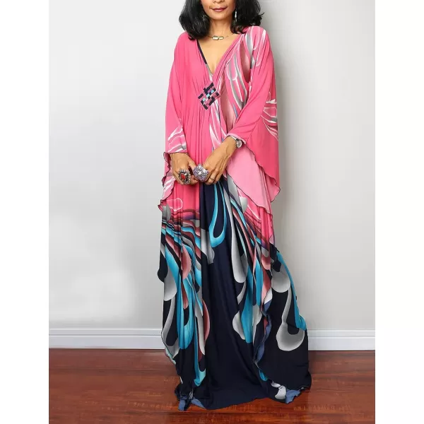 Bsubseach Women Ethnic Print Kaftan Beach Dress Plus Size Swimsuit Cover Up