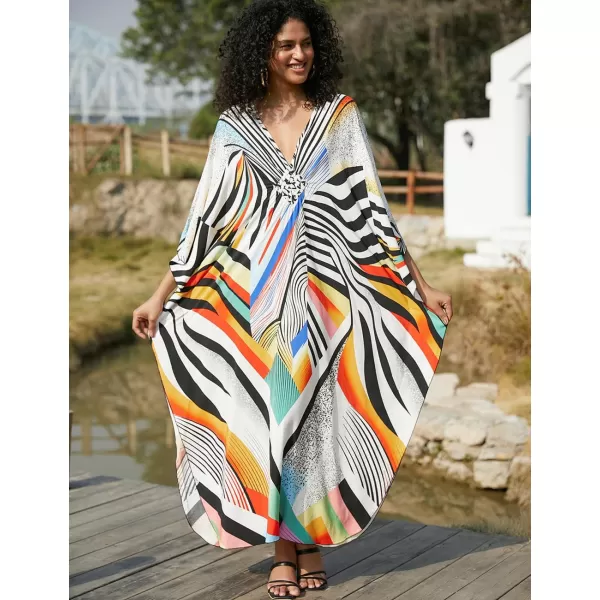 Bsubseach Women Ethnic Print Kaftan Beach Dress Plus Size Swimsuit Cover Up