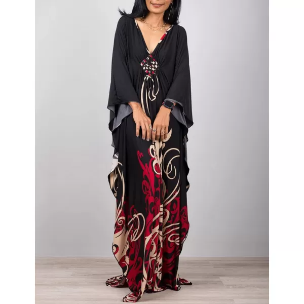 Bsubseach Women Ethnic Print Kaftan Beach Dress Plus Size Swimsuit Cover Up