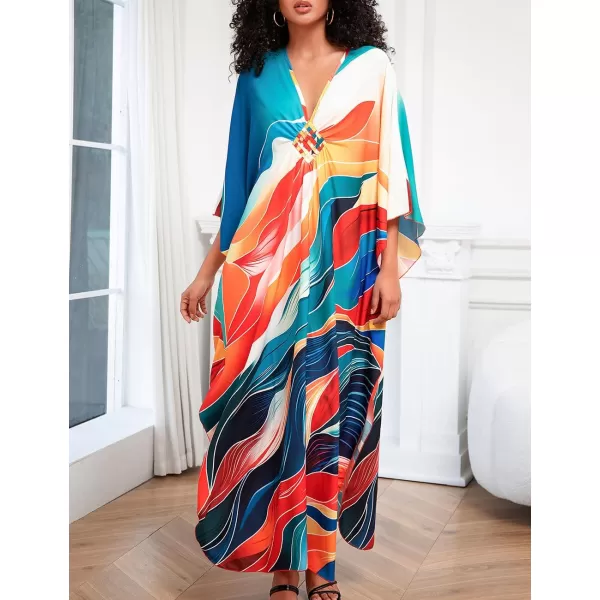Bsubseach Women Ethnic Print Kaftan Beach Dress Plus Size Swimsuit Cover Up