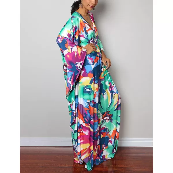 Bsubseach Women Ethnic Print Kaftan Beach Dress Plus Size Swimsuit Cover Up