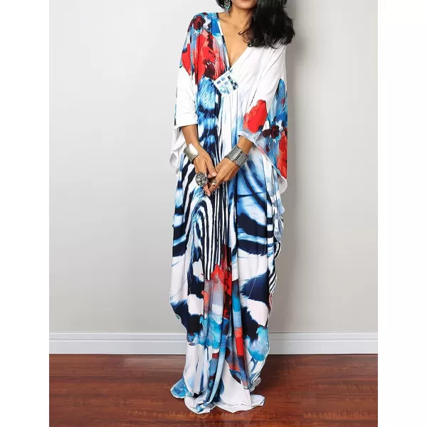 Bsubseach Women Ethnic Print Kaftan Beach Dress Plus Size Swimsuit Cover Up