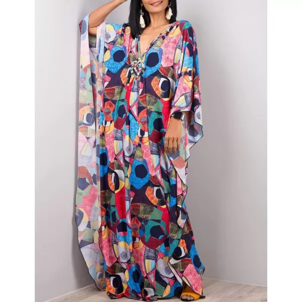 Bsubseach Women Ethnic Print Kaftan Beach Dress Plus Size Swimsuit Cover Up