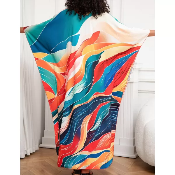Bsubseach Women Ethnic Print Kaftan Beach Dress Plus Size Swimsuit Cover Up