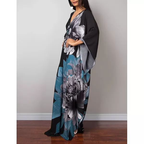 Bsubseach Women Ethnic Print Kaftan Beach Dress Plus Size Swimsuit Cover Up