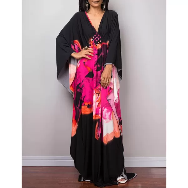 Bsubseach Women Ethnic Print Kaftan Beach Dress Plus Size Swimsuit Cover Up