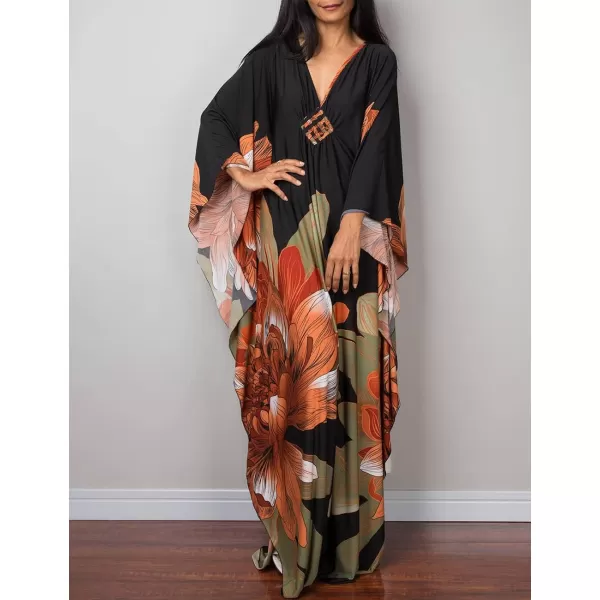 Bsubseach Women Ethnic Print Kaftan Beach Dress Plus Size Swimsuit Cover Up