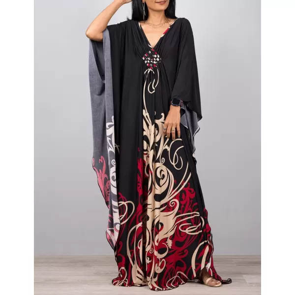 Bsubseach Women Ethnic Print Kaftan Beach Dress Plus Size Swimsuit Cover Up