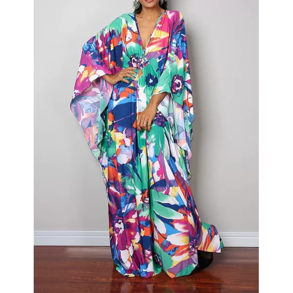 Bsubseach Women Ethnic Print Kaftan Beach Dress Plus Size Swimsuit Cover Up
