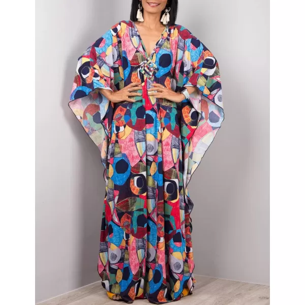 Bsubseach Women Ethnic Print Kaftan Beach Dress Plus Size Swimsuit Cover Up
