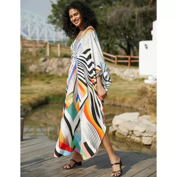 Bsubseach Women Ethnic Print Kaftan Beach Dress Plus Size Swimsuit Cover Up