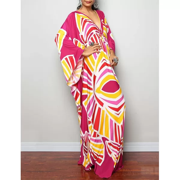 Bsubseach Women Ethnic Print Kaftan Beach Dress Plus Size Swimsuit Cover Up